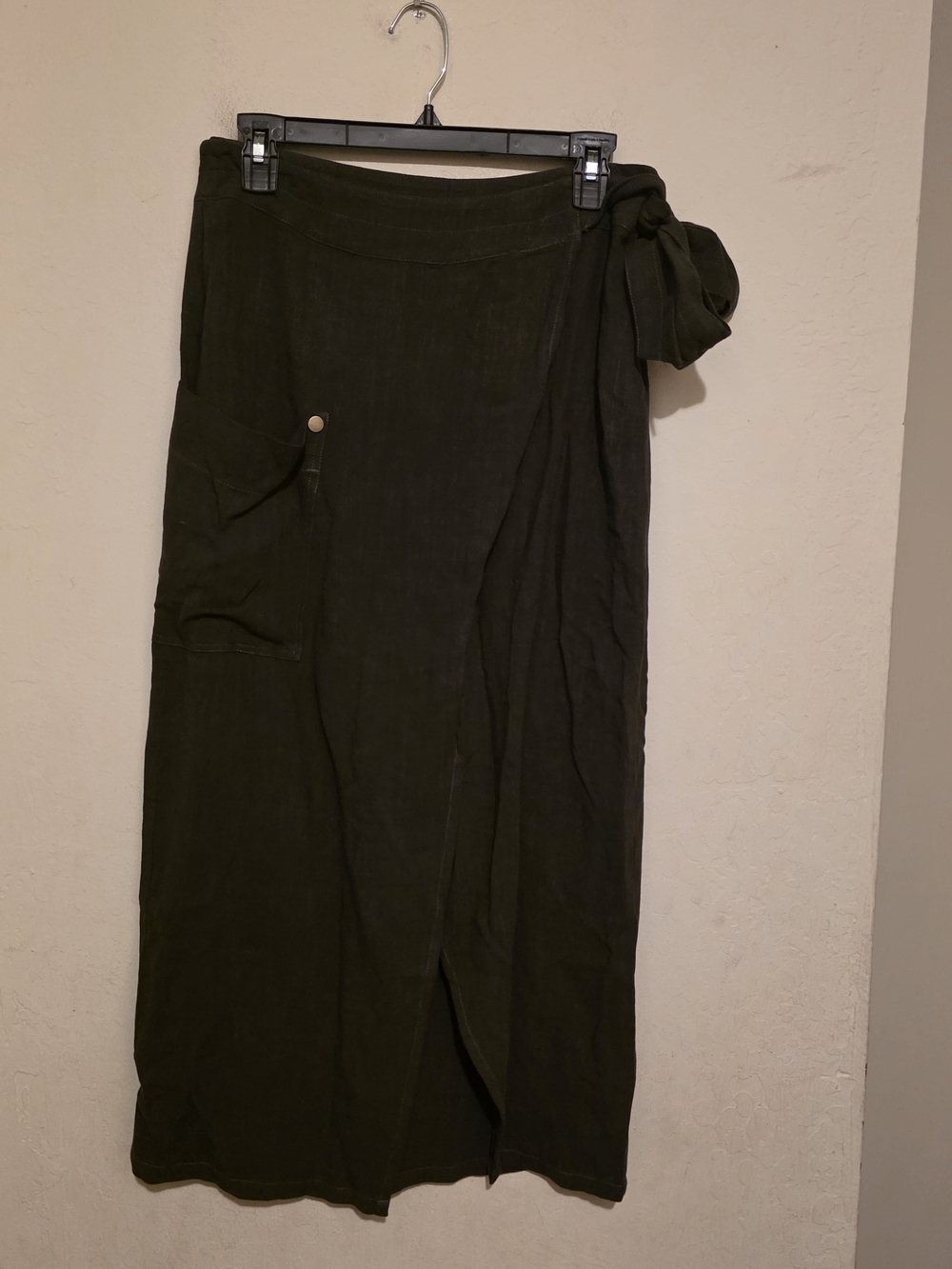 APRICOT Olive Green Wrap Skirt with Side Tie Linen Blend Size 6